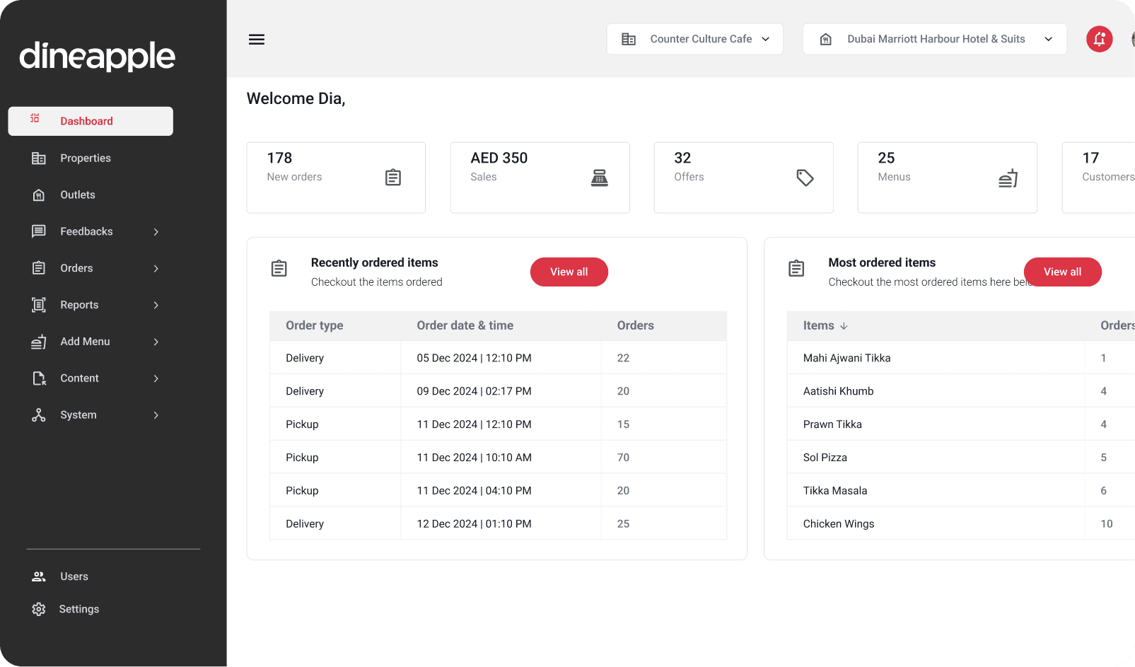 Dineapple dashboard preview